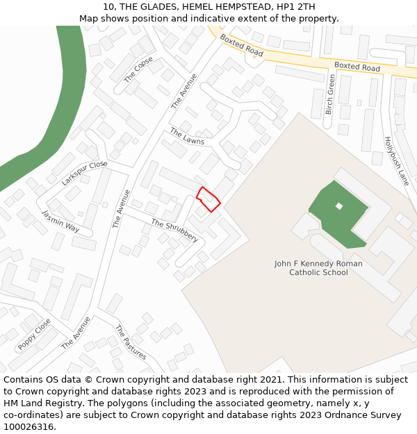 10, THE GLADES, HEMEL HEMPSTEAD, HP1 2TH: Location map and indicative extent of plot