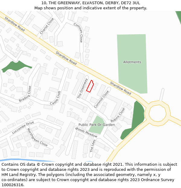 10, THE GREENWAY, ELVASTON, DERBY, DE72 3UL: Location map and indicative extent of plot