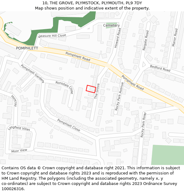 10, THE GROVE, PLYMSTOCK, PLYMOUTH, PL9 7DY: Location map and indicative extent of plot