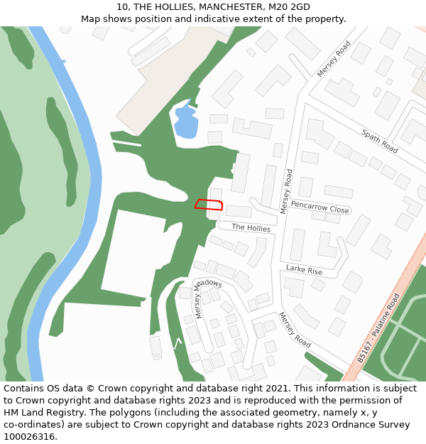 10, THE HOLLIES, MANCHESTER, M20 2GD: Location map and indicative extent of plot