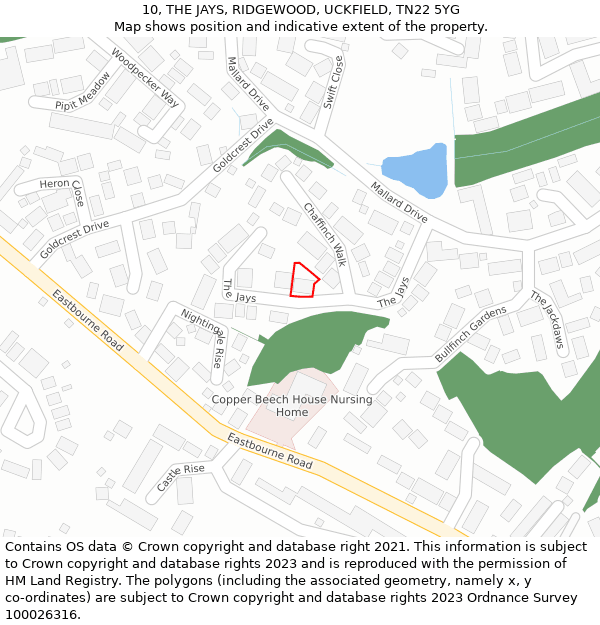 10, THE JAYS, RIDGEWOOD, UCKFIELD, TN22 5YG: Location map and indicative extent of plot
