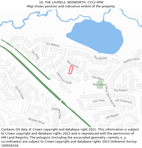 10, THE LAURELS, BEDWORTH, CV12 0PW: Location map and indicative extent of plot