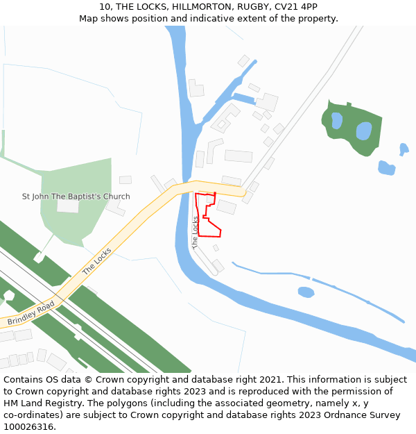 10, THE LOCKS, HILLMORTON, RUGBY, CV21 4PP: Location map and indicative extent of plot