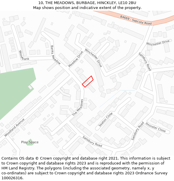 10, THE MEADOWS, BURBAGE, HINCKLEY, LE10 2BU: Location map and indicative extent of plot