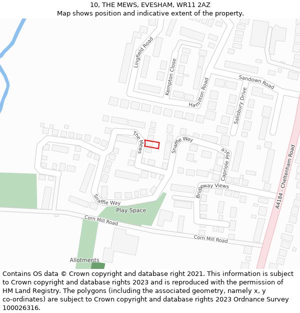 10, THE MEWS, EVESHAM, WR11 2AZ: Location map and indicative extent of plot
