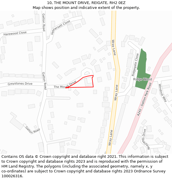 10, THE MOUNT DRIVE, REIGATE, RH2 0EZ: Location map and indicative extent of plot