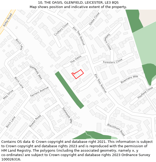 10, THE OASIS, GLENFIELD, LEICESTER, LE3 8QS: Location map and indicative extent of plot