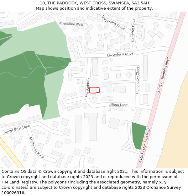 10, THE PADDOCK, WEST CROSS, SWANSEA, SA3 5AH: Location map and indicative extent of plot