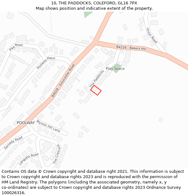 10, THE PADDOCKS, COLEFORD, GL16 7PX: Location map and indicative extent of plot