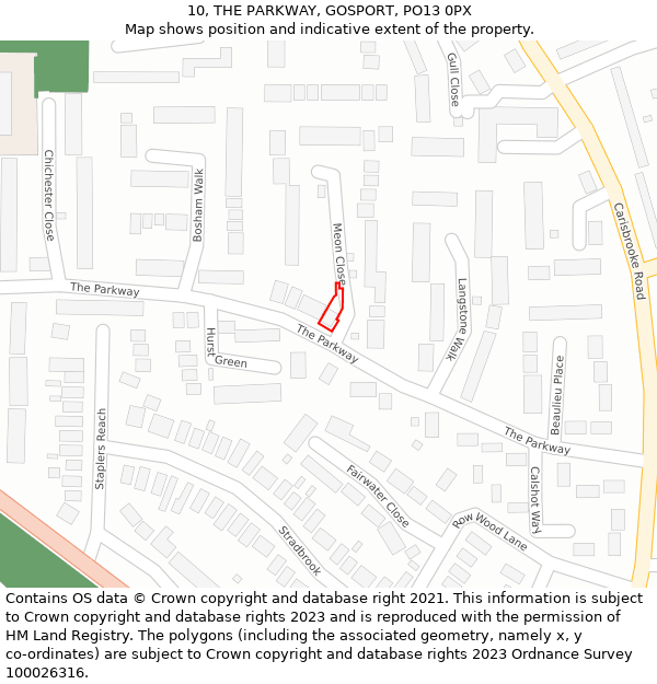10, THE PARKWAY, GOSPORT, PO13 0PX: Location map and indicative extent of plot