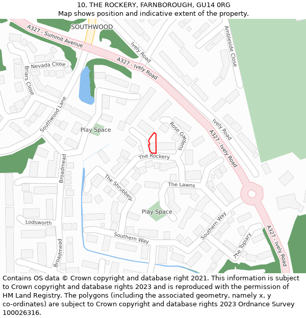 10, THE ROCKERY, FARNBOROUGH, GU14 0RG: Location map and indicative extent of plot