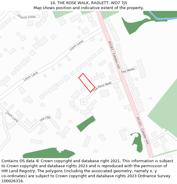 10, THE ROSE WALK, RADLETT, WD7 7JS: Location map and indicative extent of plot