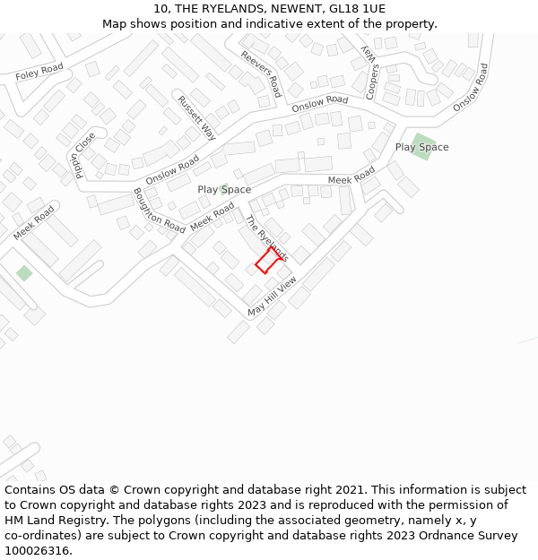 10, THE RYELANDS, NEWENT, GL18 1UE: Location map and indicative extent of plot