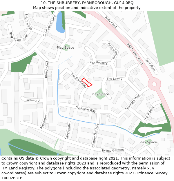 10, THE SHRUBBERY, FARNBOROUGH, GU14 0RQ: Location map and indicative extent of plot