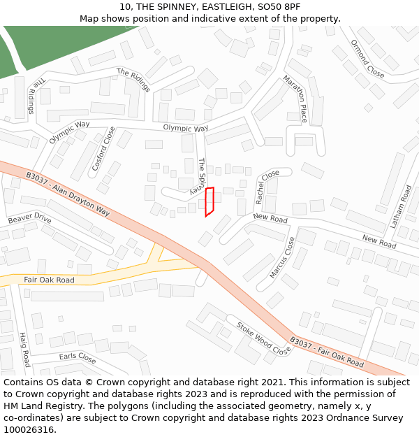 10, THE SPINNEY, EASTLEIGH, SO50 8PF: Location map and indicative extent of plot