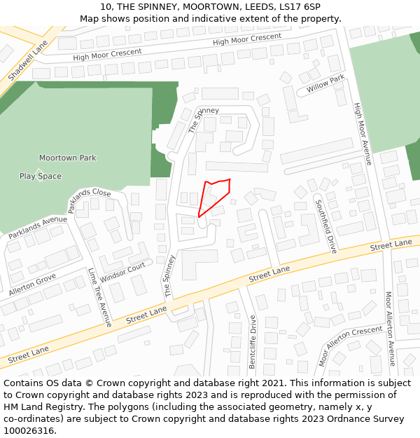 10, THE SPINNEY, MOORTOWN, LEEDS, LS17 6SP: Location map and indicative extent of plot