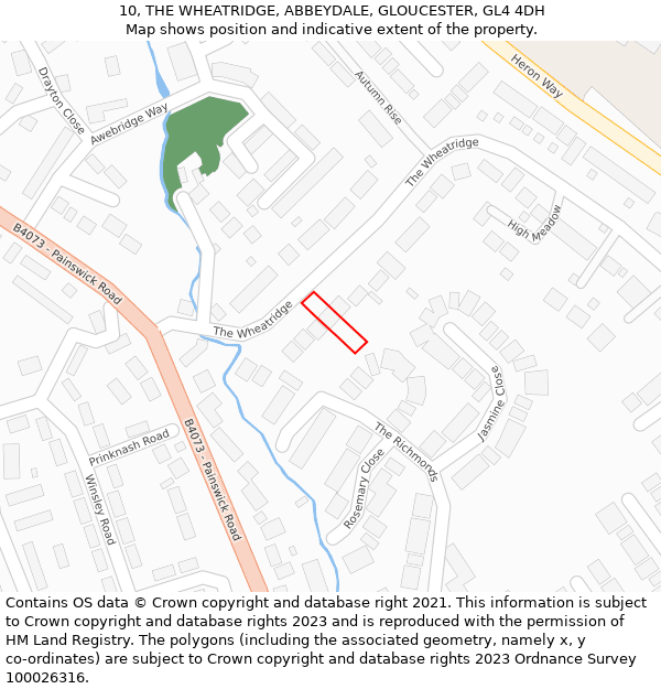 10, THE WHEATRIDGE, ABBEYDALE, GLOUCESTER, GL4 4DH: Location map and indicative extent of plot