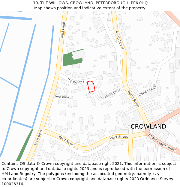 10, THE WILLOWS, CROWLAND, PETERBOROUGH, PE6 0HQ: Location map and indicative extent of plot