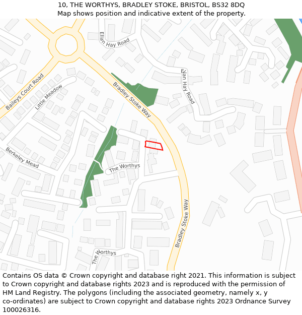 10, THE WORTHYS, BRADLEY STOKE, BRISTOL, BS32 8DQ: Location map and indicative extent of plot