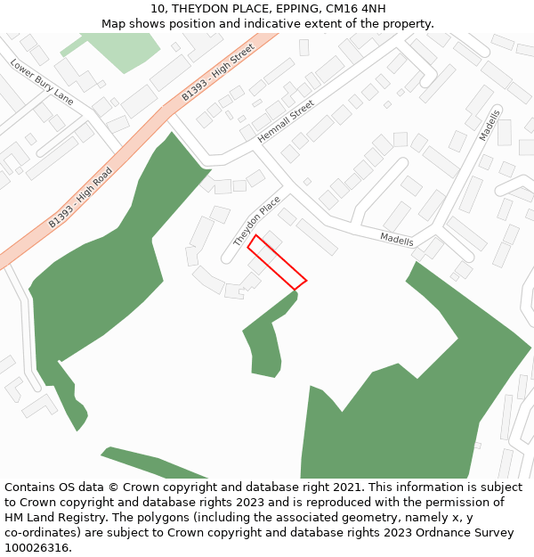 10, THEYDON PLACE, EPPING, CM16 4NH: Location map and indicative extent of plot