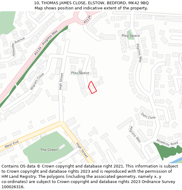 10, THOMAS JAMES CLOSE, ELSTOW, BEDFORD, MK42 9BQ: Location map and indicative extent of plot