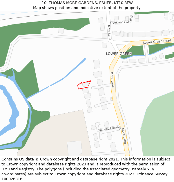 10, THOMAS MORE GARDENS, ESHER, KT10 8EW: Location map and indicative extent of plot