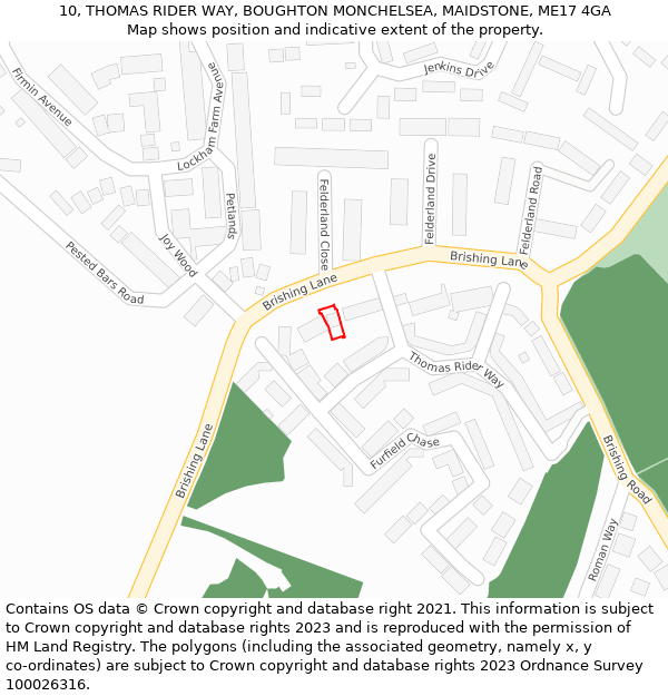 10, THOMAS RIDER WAY, BOUGHTON MONCHELSEA, MAIDSTONE, ME17 4GA: Location map and indicative extent of plot