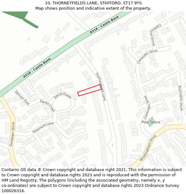 10, THORNEYFIELDS LANE, STAFFORD, ST17 9YS: Location map and indicative extent of plot