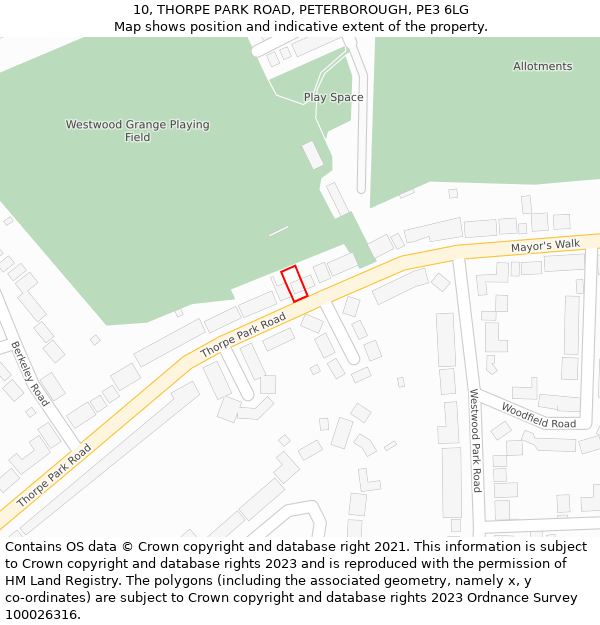 10, THORPE PARK ROAD, PETERBOROUGH, PE3 6LG: Location map and indicative extent of plot