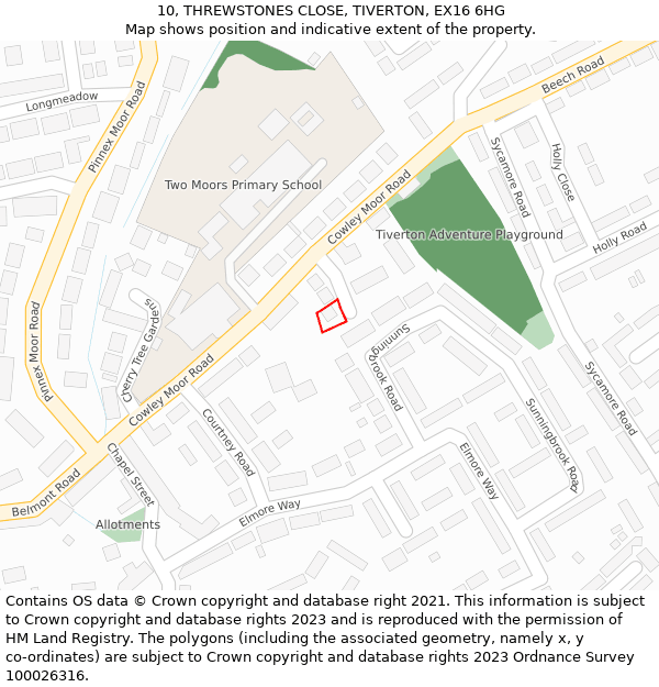 10, THREWSTONES CLOSE, TIVERTON, EX16 6HG: Location map and indicative extent of plot