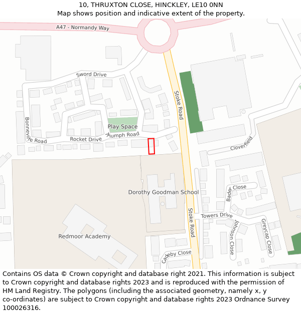 10, THRUXTON CLOSE, HINCKLEY, LE10 0NN: Location map and indicative extent of plot