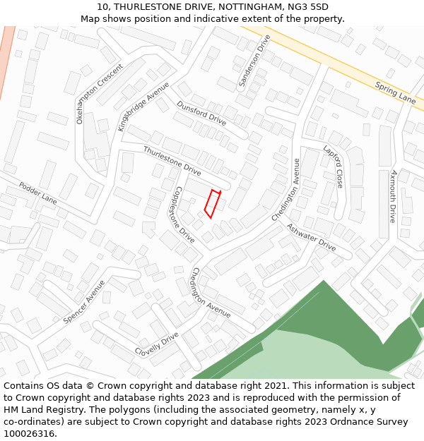 10, THURLESTONE DRIVE, NOTTINGHAM, NG3 5SD: Location map and indicative extent of plot