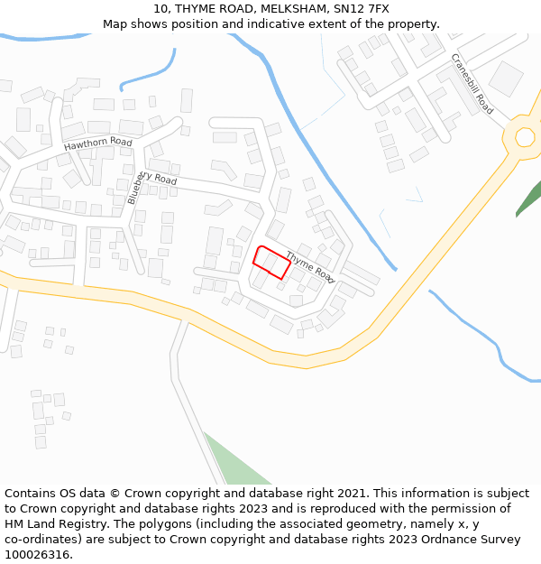 10, THYME ROAD, MELKSHAM, SN12 7FX: Location map and indicative extent of plot