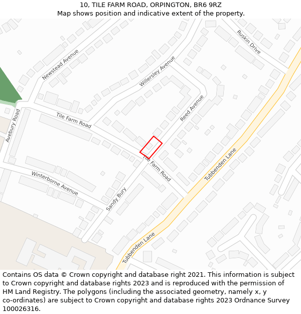 10, TILE FARM ROAD, ORPINGTON, BR6 9RZ: Location map and indicative extent of plot
