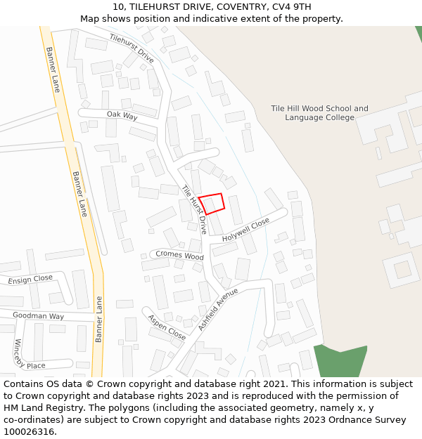 10, TILEHURST DRIVE, COVENTRY, CV4 9TH: Location map and indicative extent of plot