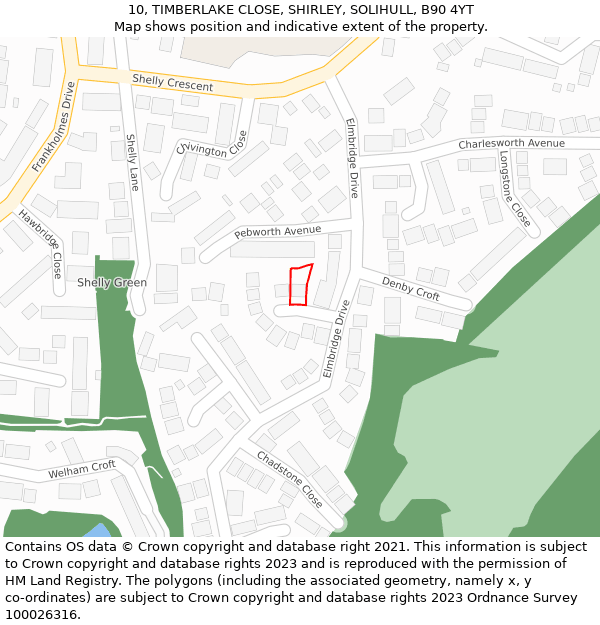 10, TIMBERLAKE CLOSE, SHIRLEY, SOLIHULL, B90 4YT: Location map and indicative extent of plot