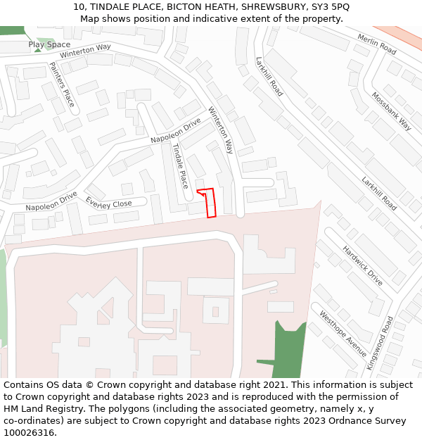 10, TINDALE PLACE, BICTON HEATH, SHREWSBURY, SY3 5PQ: Location map and indicative extent of plot