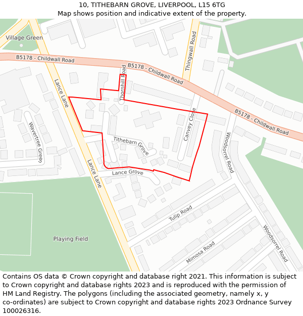 10, TITHEBARN GROVE, LIVERPOOL, L15 6TG: Location map and indicative extent of plot