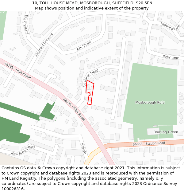 10, TOLL HOUSE MEAD, MOSBOROUGH, SHEFFIELD, S20 5EN: Location map and indicative extent of plot