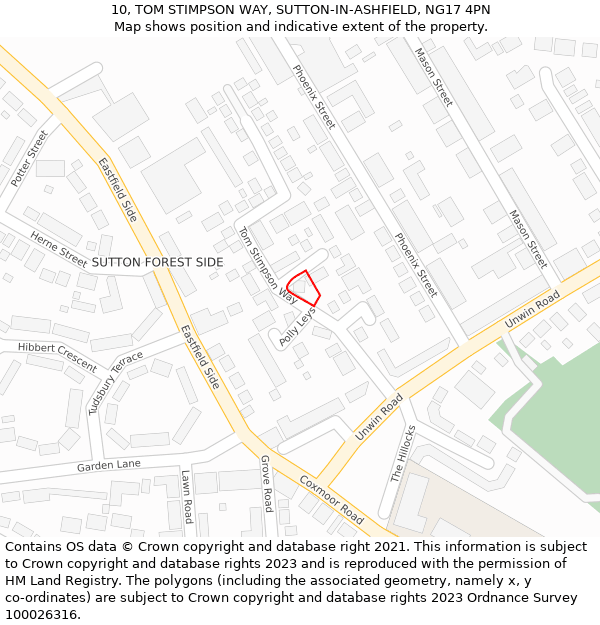 10, TOM STIMPSON WAY, SUTTON-IN-ASHFIELD, NG17 4PN: Location map and indicative extent of plot