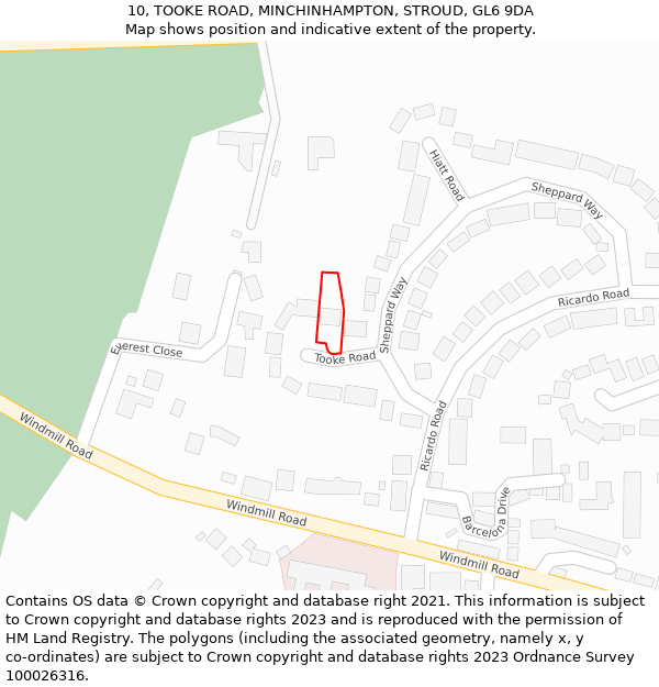 10, TOOKE ROAD, MINCHINHAMPTON, STROUD, GL6 9DA: Location map and indicative extent of plot