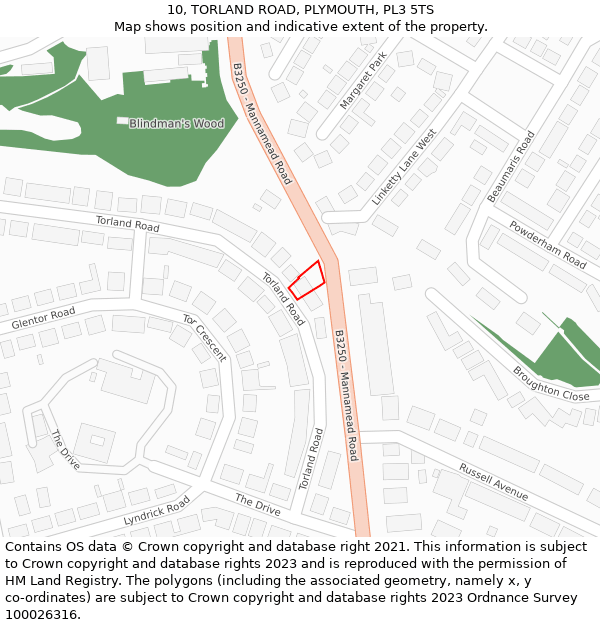 10, TORLAND ROAD, PLYMOUTH, PL3 5TS: Location map and indicative extent of plot