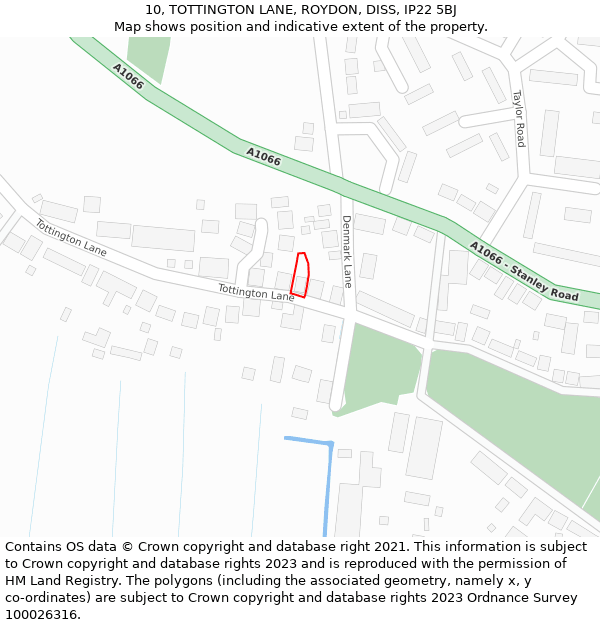 10, TOTTINGTON LANE, ROYDON, DISS, IP22 5BJ: Location map and indicative extent of plot