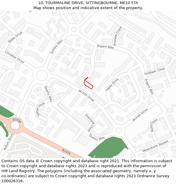 10, TOURMALINE DRIVE, SITTINGBOURNE, ME10 5TA: Location map and indicative extent of plot