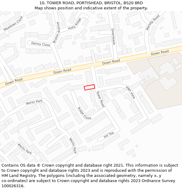 10, TOWER ROAD, PORTISHEAD, BRISTOL, BS20 8RD: Location map and indicative extent of plot