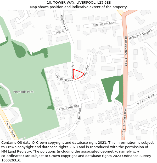 10, TOWER WAY, LIVERPOOL, L25 6EB: Location map and indicative extent of plot