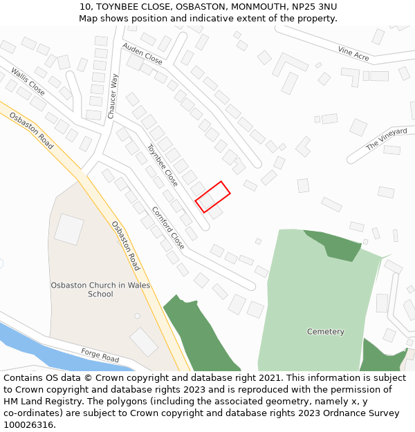10, TOYNBEE CLOSE, OSBASTON, MONMOUTH, NP25 3NU: Location map and indicative extent of plot