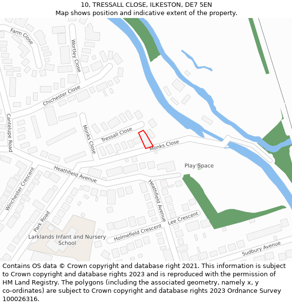 10, TRESSALL CLOSE, ILKESTON, DE7 5EN: Location map and indicative extent of plot