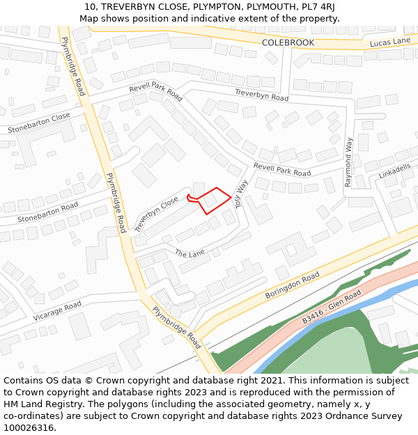 10, TREVERBYN CLOSE, PLYMPTON, PLYMOUTH, PL7 4RJ: Location map and indicative extent of plot