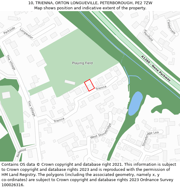 10, TRIENNA, ORTON LONGUEVILLE, PETERBOROUGH, PE2 7ZW: Location map and indicative extent of plot